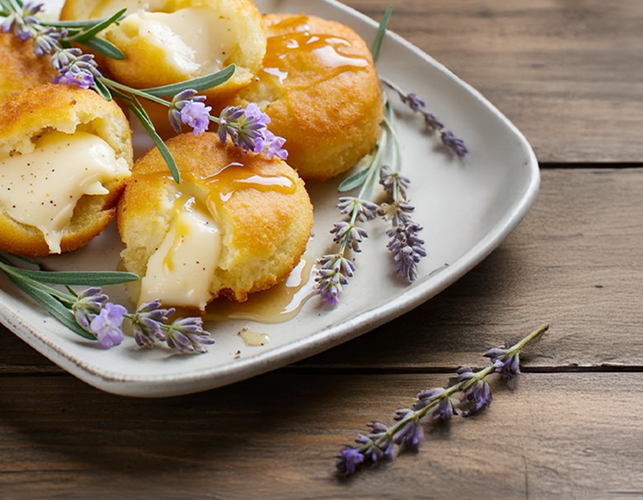 Antipasto goloso | Polpettine di mais con formaggio, lavanda e miele